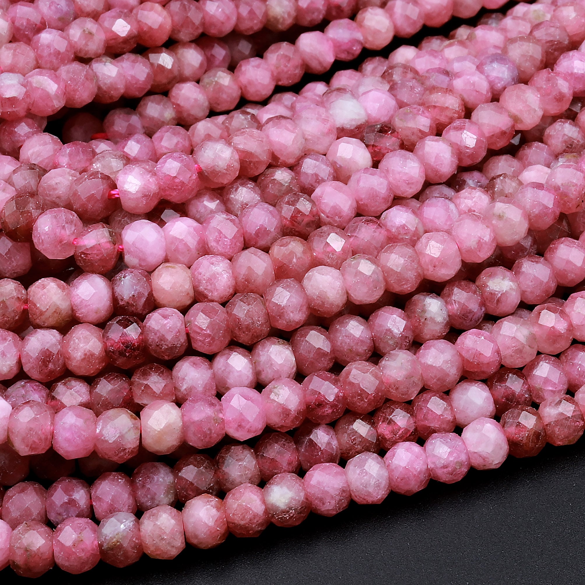 Faceted Natural Pink Tourmaline Rondelle 3mm 4mm Beads Diamond Cut Ge…