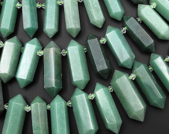 Natural Green Aventurine Beads Double Terminated Points Top Side Drilled Healing Natural Crystal 15.5" Strand
