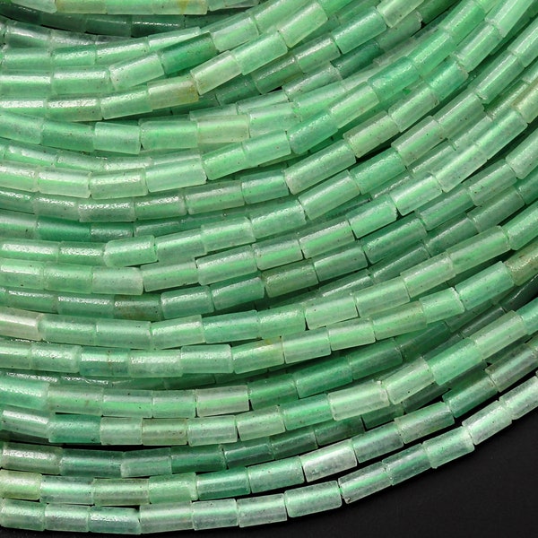 Natural Green Aventurine 4x2mm Small Thin Smooth Spacer Tube Beads 15.5" Strand