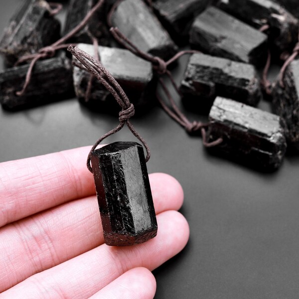 Large Thick Natural Black Tourmaline Pendant Drilled Natural Crystal Point High Energy Stone