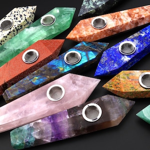 Pipe à fumer en cristal de pierre gemme naturelle faite main Fluorite Lapis Labradorite Quartz rose Sodalite Rubis Zoisite Quartz de roche Goldstone