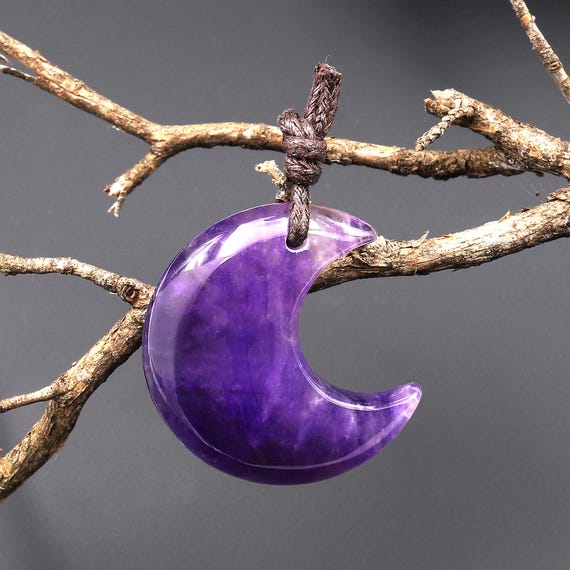 Natural Purple Amethyst Crescent Moon Gemstone Pendant