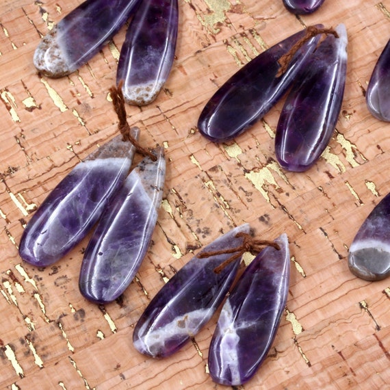 Drilled Natural Amethyst Earring Beads Pair Teardrop Cabochon Matched Gemstone Drilled Natural Amethyst Earring Beads Pair Teardrop Cabochon Matched Gemstone