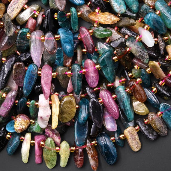 Natural Blue Pink Green Tourmaline Freeform Oval Petal Beads Top