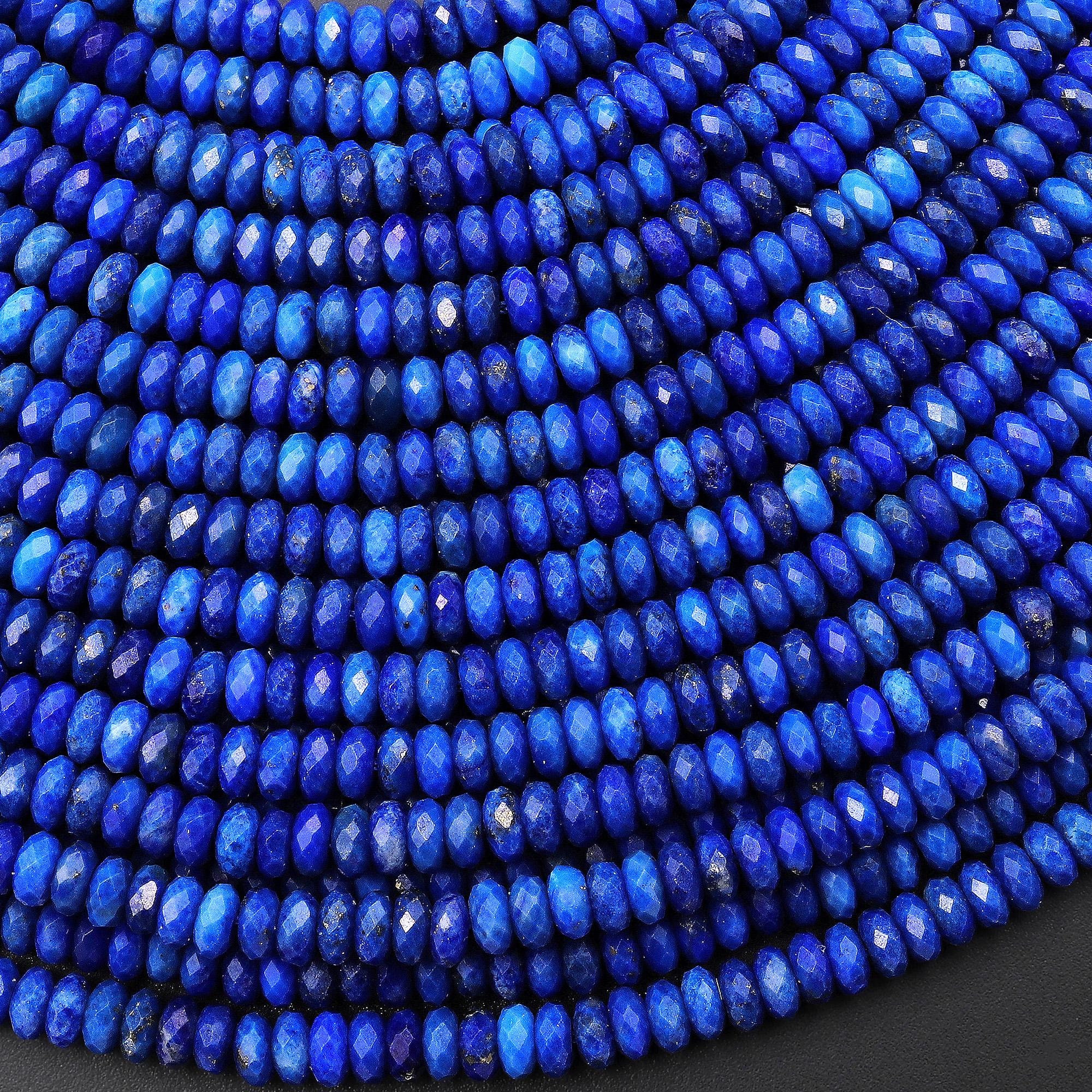 AAAファセット天然ブルーデニムラピスラズリ細ロンデルビーズ 4mm 15.5 