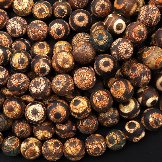 10 Perles Facettées Bohème En Marbre Doré - 10 Mm Pour Créations Bijoux DIY