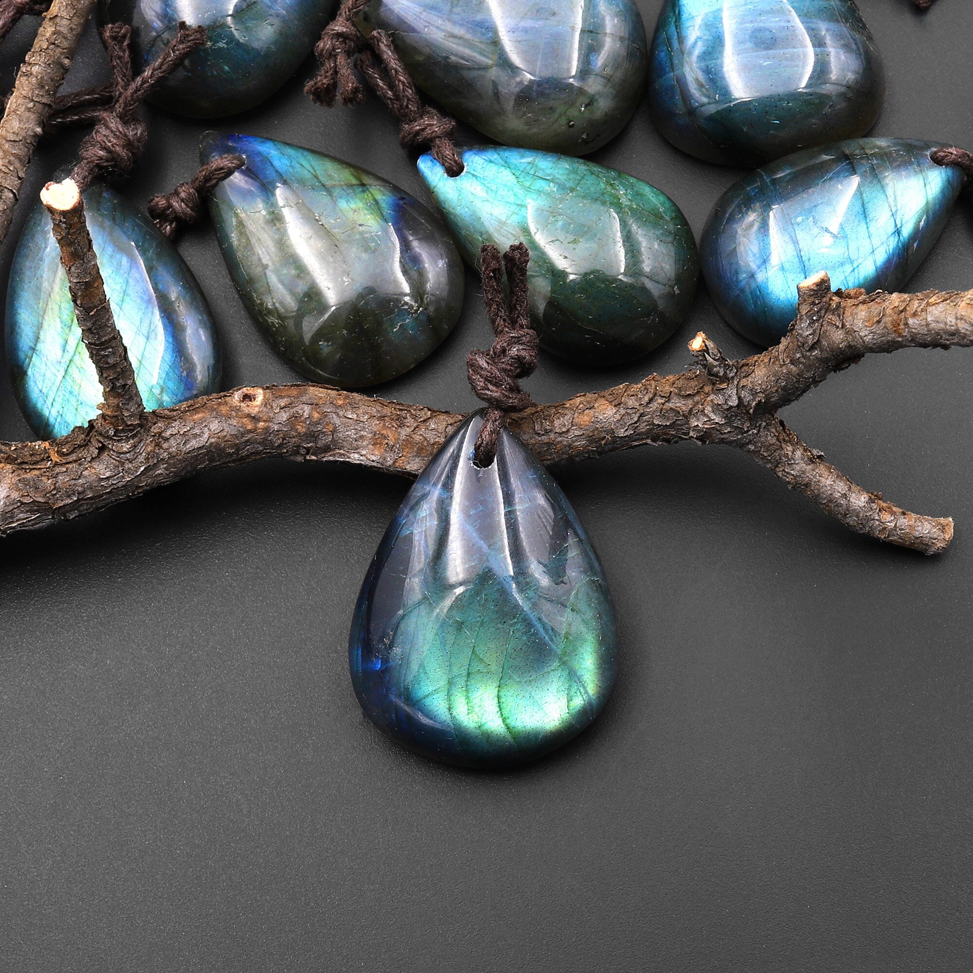 AAA Natural Rainbow Labradorite Teardrop Front Drilled Pendant