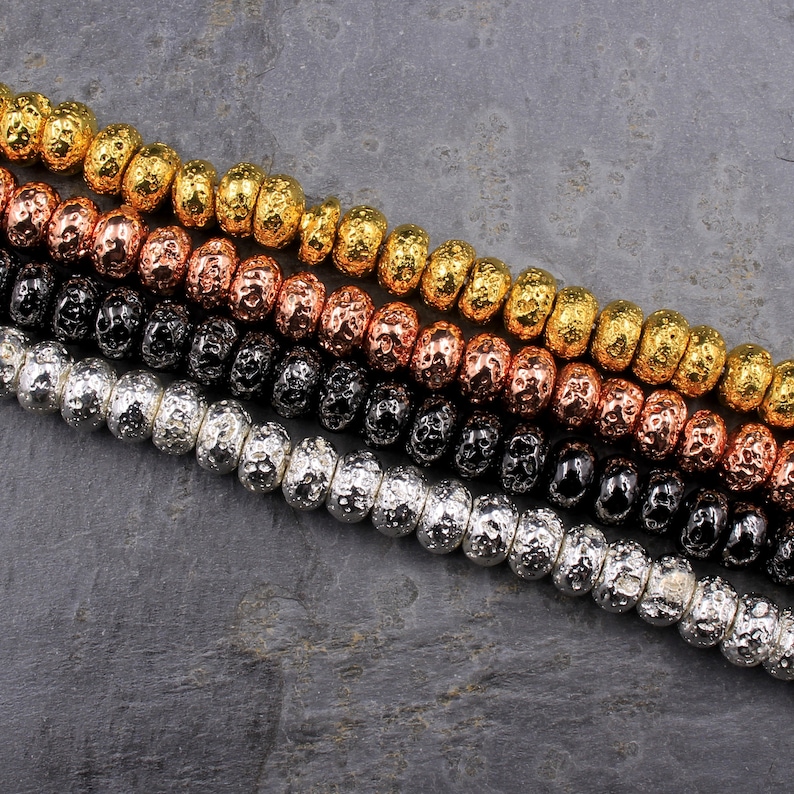 Titanium Lava Rondelle Beads 8mm 10mm Natural Volcanic Rock Stone