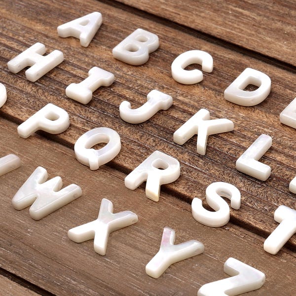 AAA Iridescent Carved Natural White Mother of Pearl Shell Beads 10x8mm Top Side Drilled Choose from 26 Alphabet Letters Name Initial