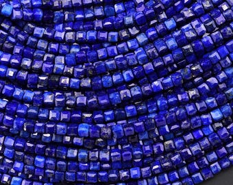 AAA Genuine Natural Blue Lapis Faceted 2mm 3mm Gemstone Cube Beads 15.5" Strand