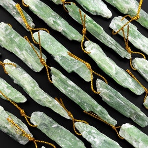 Side Drilled Raw Natural Green Kyanite Pendant Freeform Irregular Gemstone Spike Point Raw Rough Crystal Focal Bead