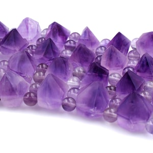 Double Drilled Natural Amethyst Points Beads Pyramid Raw Rough Organic Nugget Rich Purple Gemstone 8" Strand Perfect for Bracelet