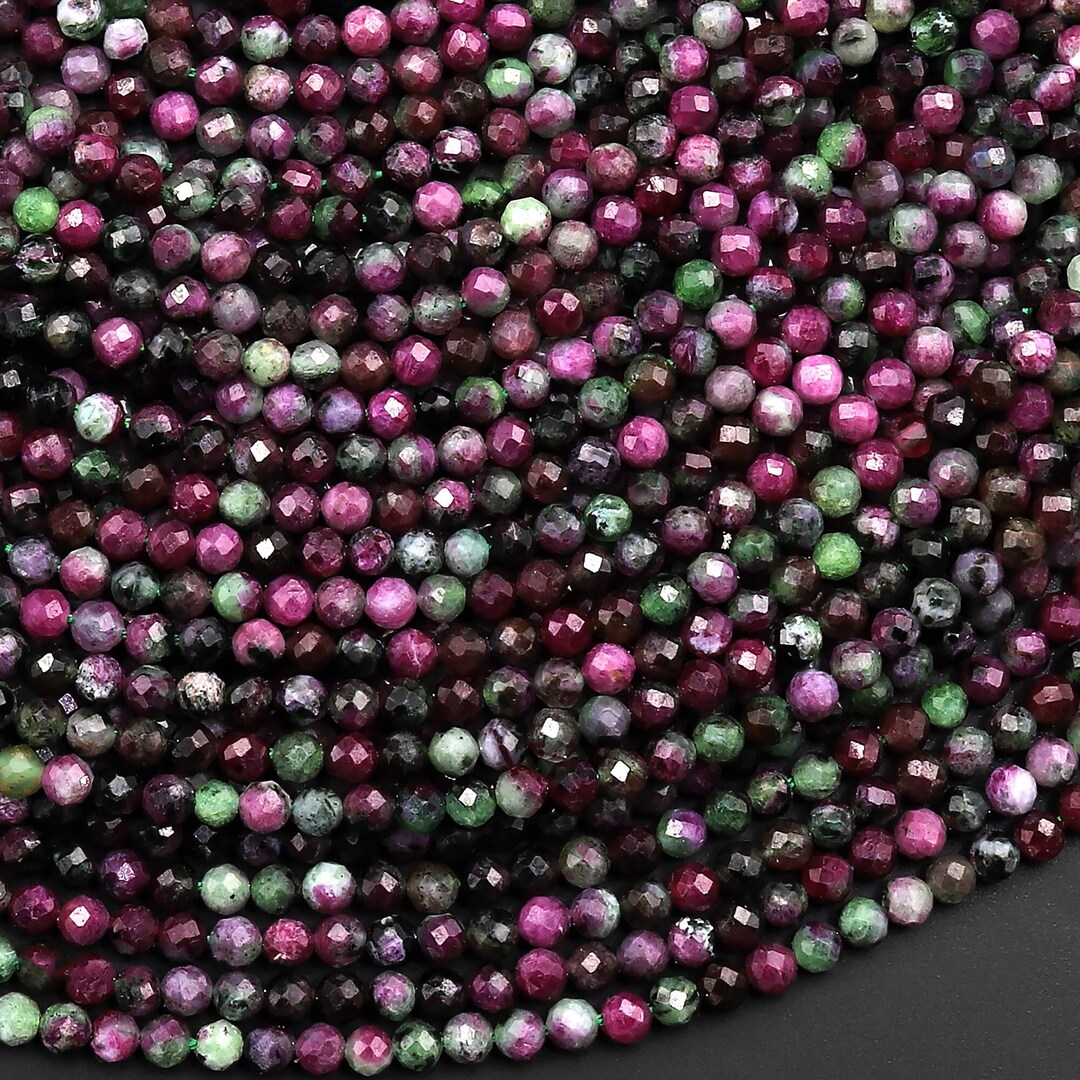 Faceted Natural Red Ruby Green Zoisite 2mm 3mm Round Beads Laser ...
