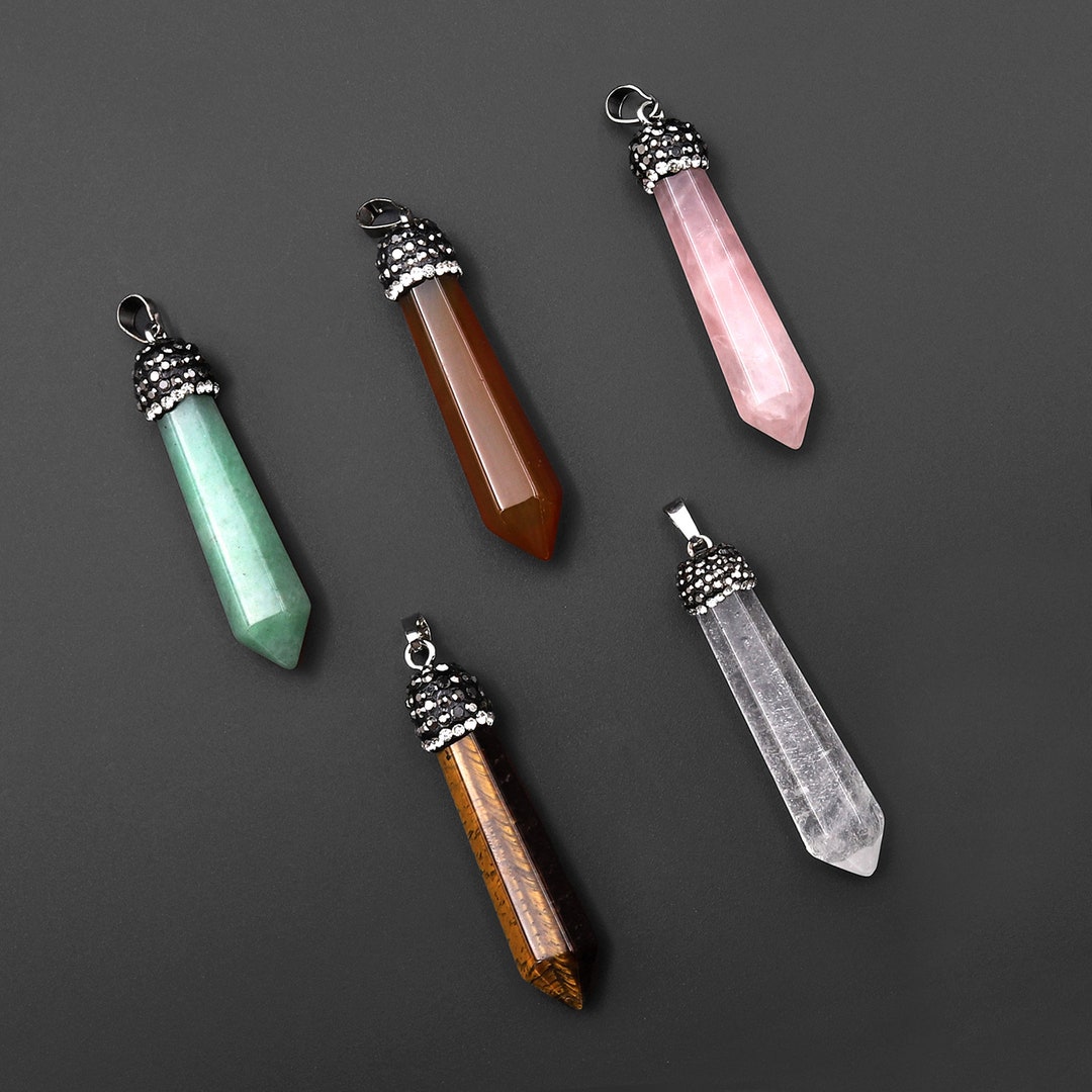 Pendulum Rocks Natural Gemstone Pendulum Tower Pendant Sparkling Rhinestone Rock ...