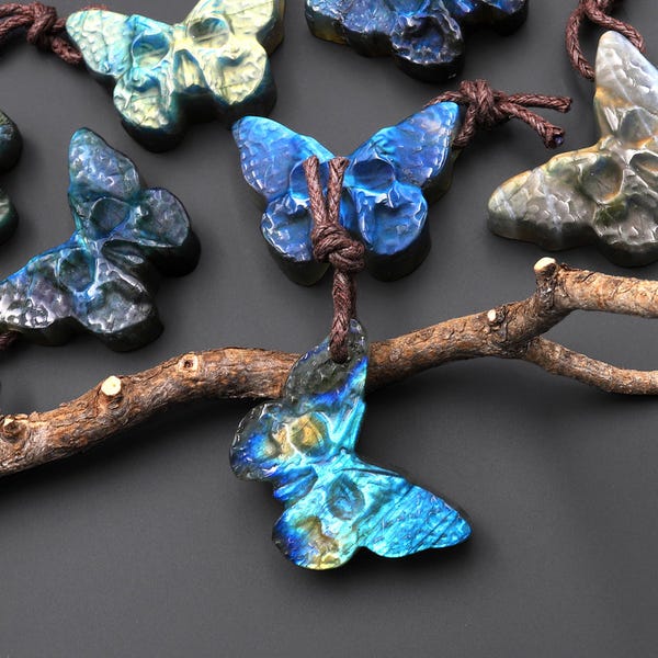 AAA Hand Carved Natural Labradorite Butterfly Venetian Mask Pendant Drilled Gemstone Focal Bead