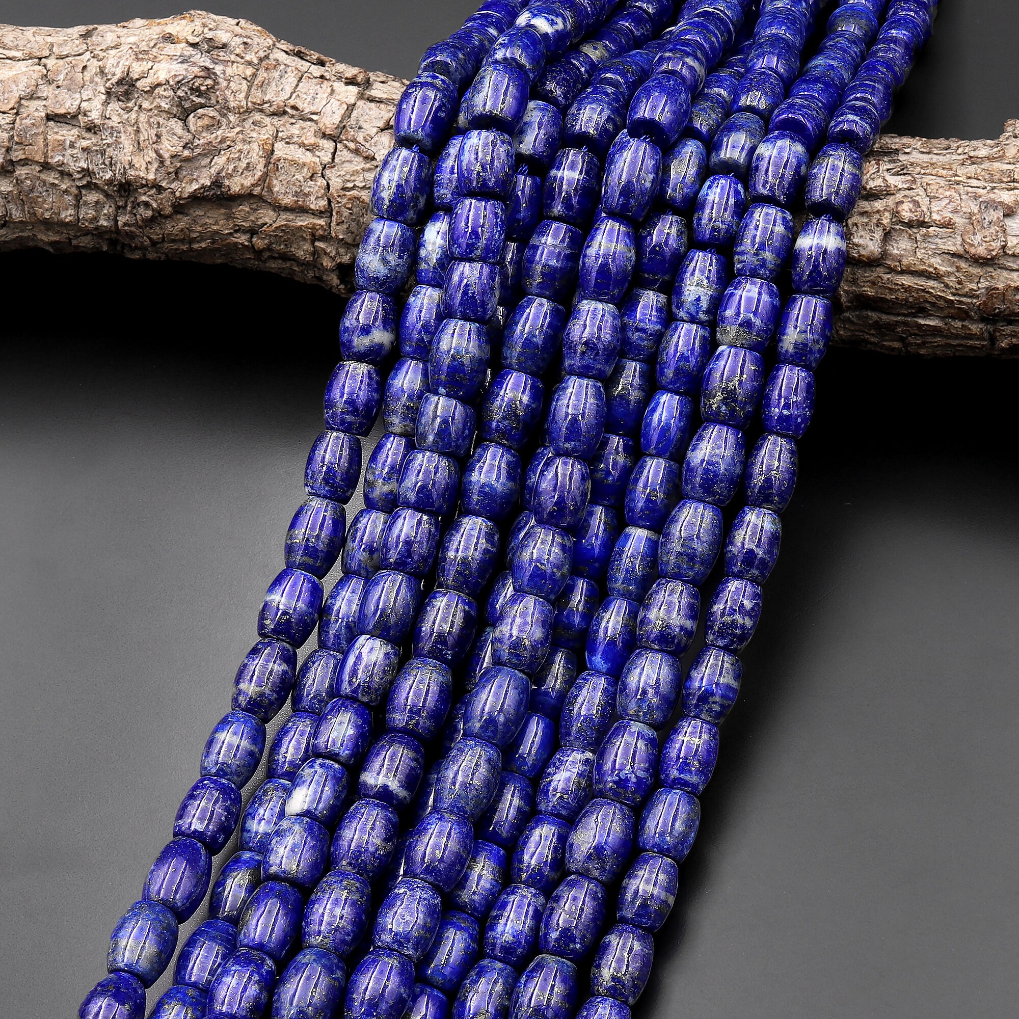 Natural Blue Lapis Drum Barrel Beads 10mm 12mm 14mmmm With Pyrite ...