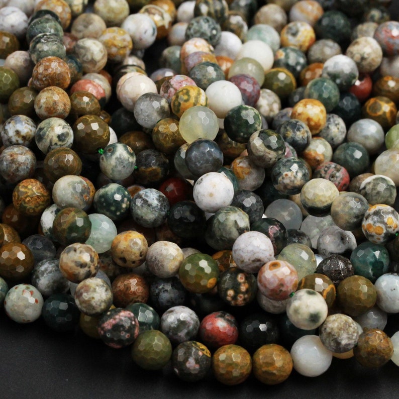 Natural Ocean Jasper Beads Faceted 8mm Round Beads Vibrant | Etsy