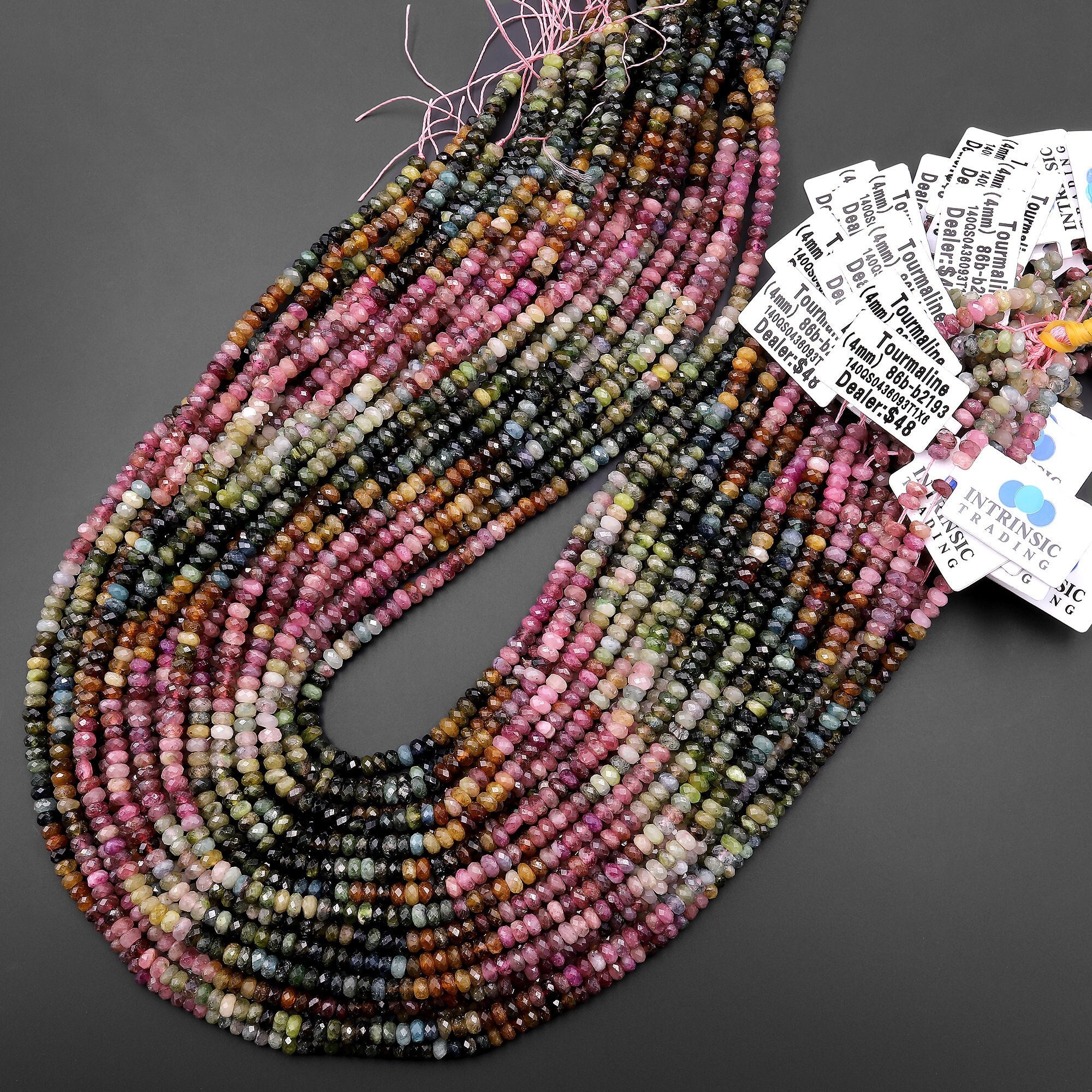Faceted Natural Pink Green Blue Cognac Tourmaline 4mm Rondelle Beads Ombre Colors Gemstone 15.5" Strand