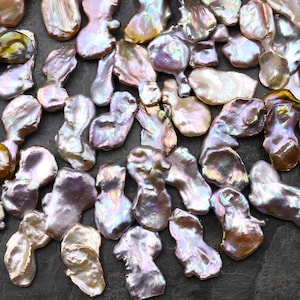 Large Natural Golden Mauve Keishi Twin Pearl Top Side Drilled Real Genuine Natural Freshwater Pearl 16&quot; Strand