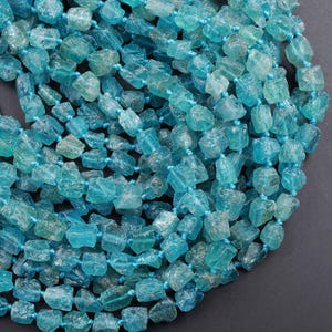 Raw Rough Apatite Freeform Beads Nuggets 6mm 8mm Extra Gemmy Translucent Teal Green Blue Gemstone Hand Hammered Beads  15.5" Strand