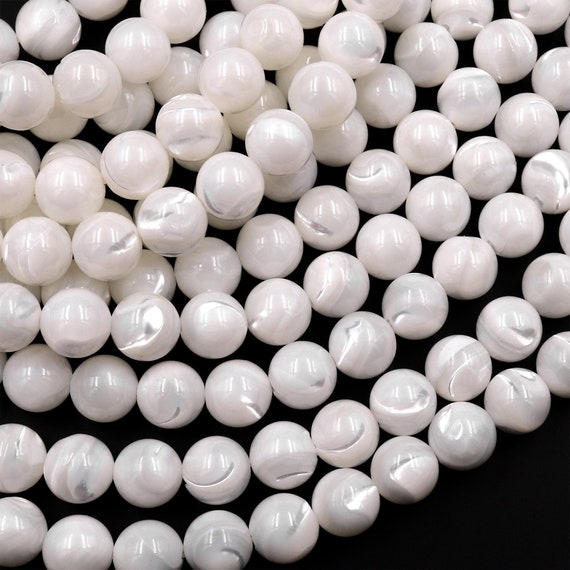 6mm Smooth Round, White MOP (Mother of Pearl) Beads (16 Strand)