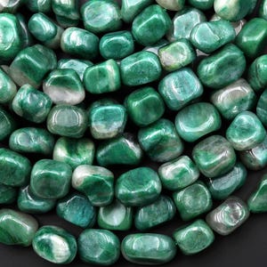 Natural African Green Jade Freeform Pebble Nugget Beads 15.5&quot; Strand