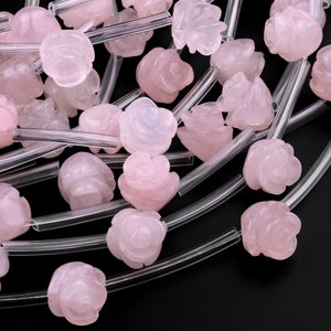 Natural Pink Rose Quartz Hand Carved Rose Flower Gemstone Beads 8mm 10mm 12mm 14mm Choose from 5pcs, 10pcs