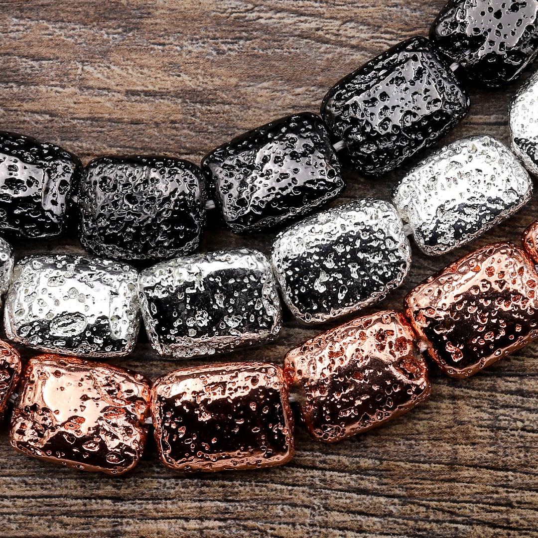 Titanium Lava Rectangle Bead 12x16mm Natural Volcanic Rock Stone ...
