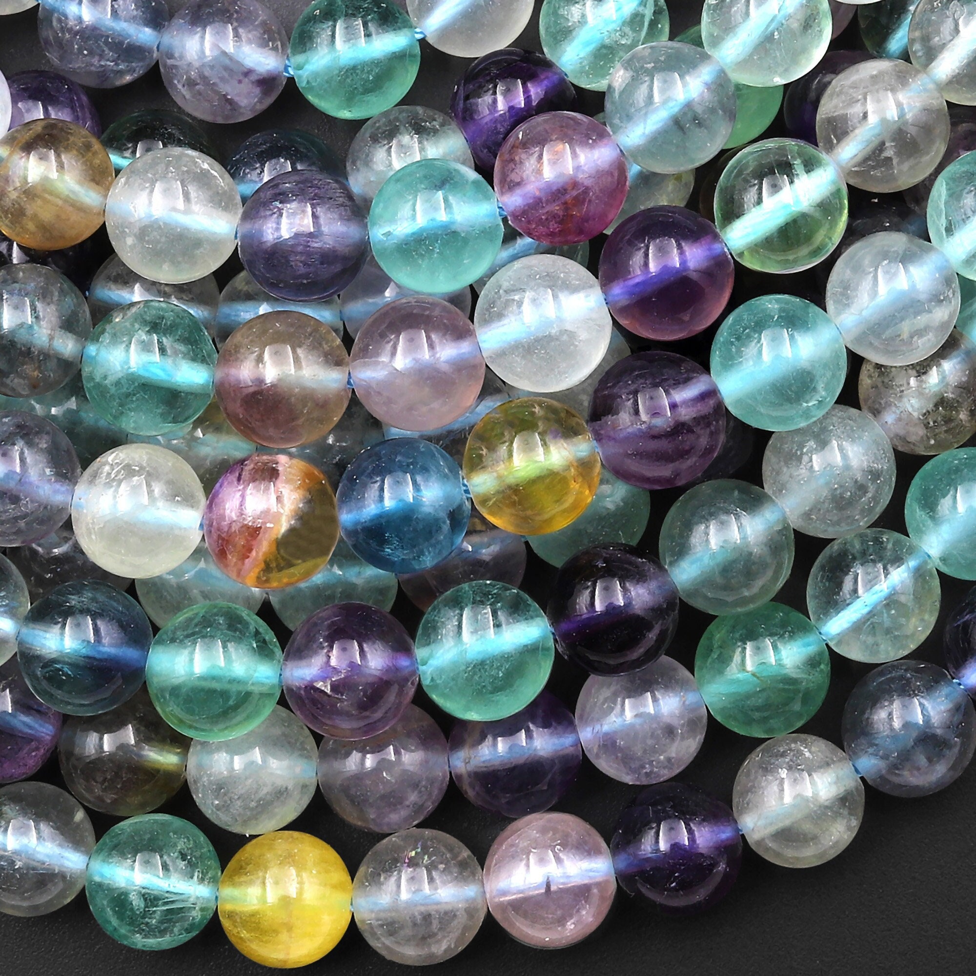 Perles Rondes En Fluorite Arc-en-ciel - Tailles 4mm à 12mm, Naturelles, Pour Création Bijoux