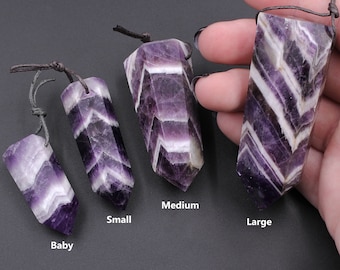Chevron Amethyst Obelisk Punkt Anhänger reich lila hochwertige natürliche lila Kristall Fokal Oberseite gebohrt Turmpendel