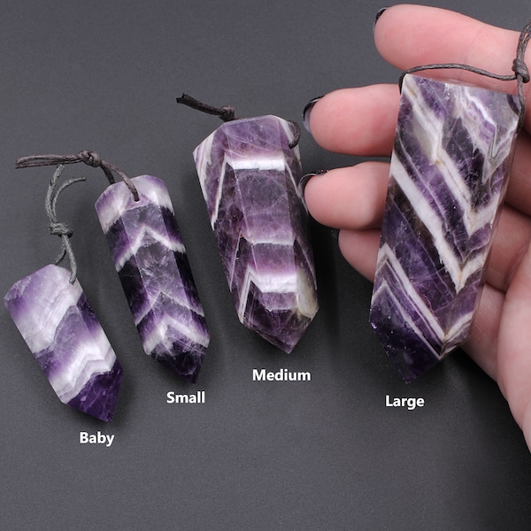 Chevron Amethyst Obelisk Point Pendant Rich Purple High Quality Natural Purple Crystal Focal Top Side Drilled Tower Pendulum