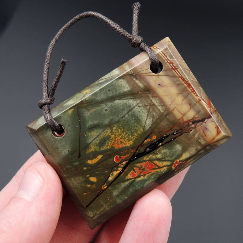 Natural Red Creek Jasper Pendant Cherry Creek Jasper Pendant Multicolor Rectangle Cabochon Cab Two Hole Drilled Pendant P1081