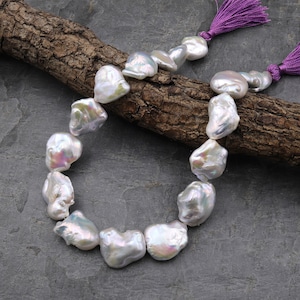 AAA Large Natural White Freshwater Baroque Nugget Pearl 15.5&quot; Strand