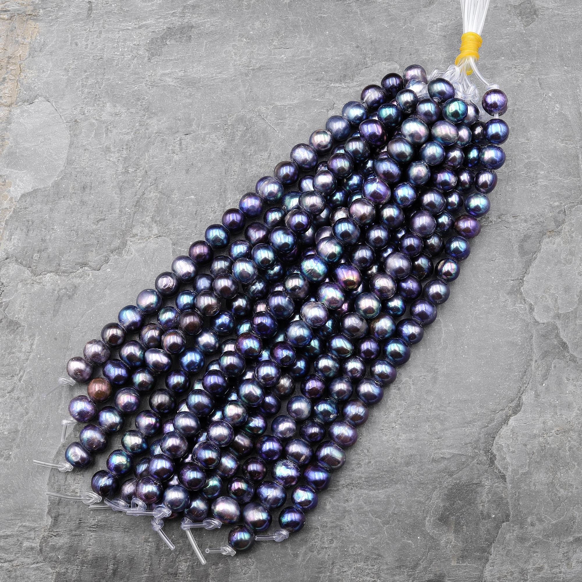 ●BLACKPURPLE● [Silver925] Little Ball Freshwater Pearl NC Large Hole Black Peacock Genuine Freshwater Pearl off Round