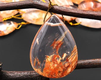 Rare Natural Red Phantom Quartz Puffy Teardrop Pendant Side Drilled Gemstone Focal Bead