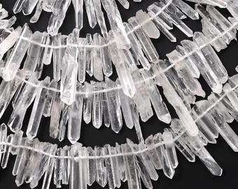 AAA Natural Tibetan Quartz Beads Points Top Side Drilled Real Thin Fine Crystal Quartz Spike 15.5" Strand