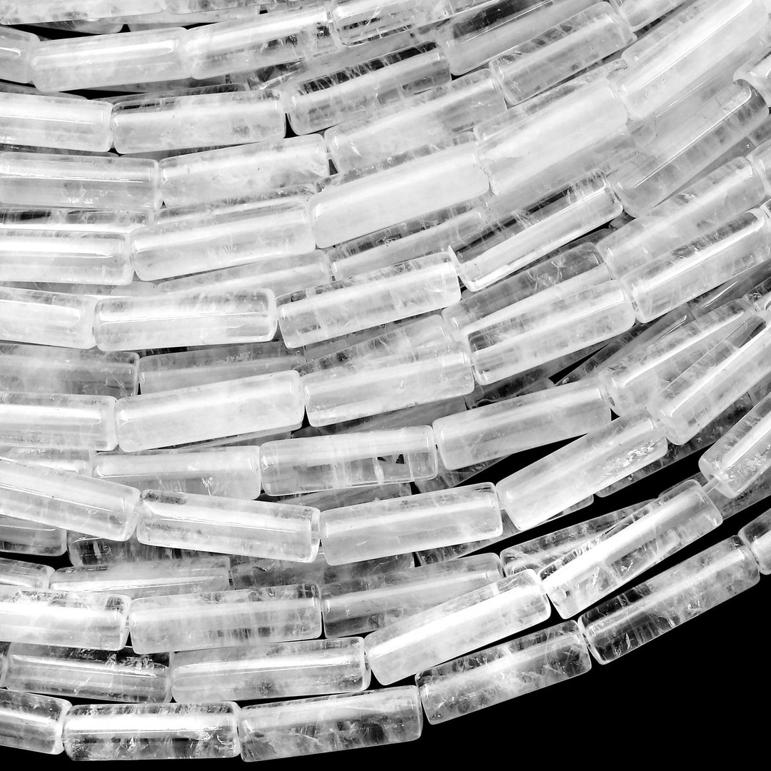 Natural Rock Crystal Quartz Thin Long Tube Beads 14mm Etsy