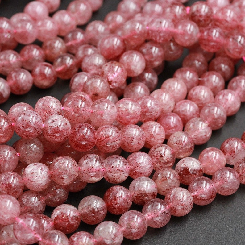 facetted round beads, 5 strands strawberry quartz facetted round 3 mm
