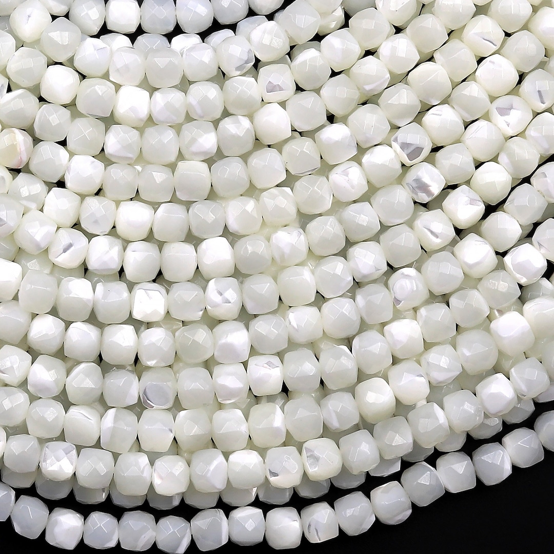 Natural Faceted White Mother of Pearl Shell Cube Beads 2mm 4mm 15.5 ...