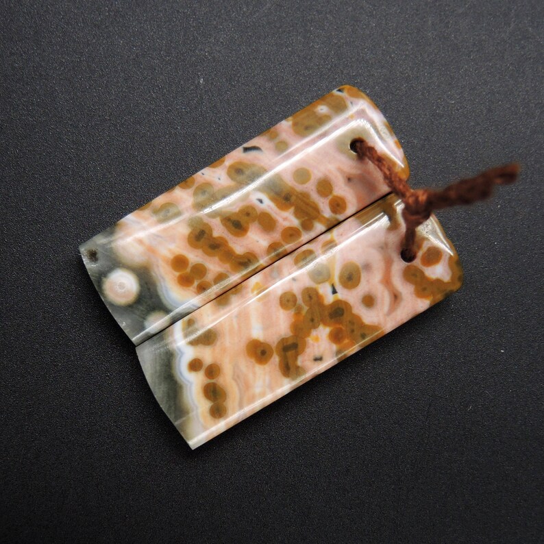 Natural Ocean Jasper Earring Pair Rectangle Cabochon Cab Pair Drilled Matched Earrings Bead Pair Natural Stone E1860