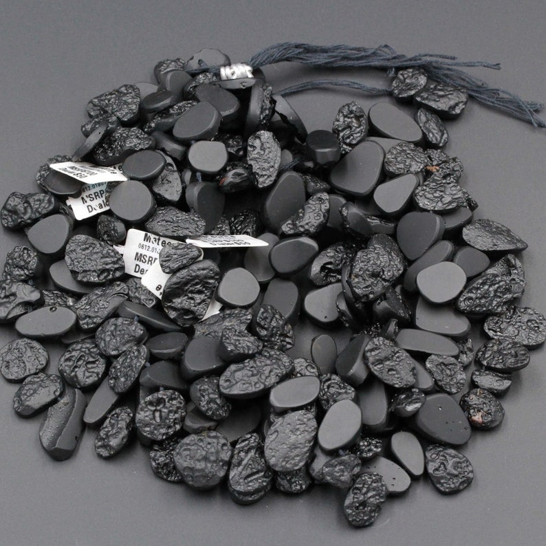 Natural Black Meteorite Beads Teardrop Nugget Tektite From Thailand Drilled Real Genuine Meteorite Cosmic Gems Two Sided Gemstone 16 Strand