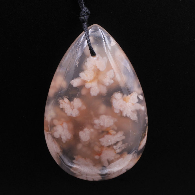 AAA Large Natural Cherry Blossom Agate Teardrop Pendant | Etsy