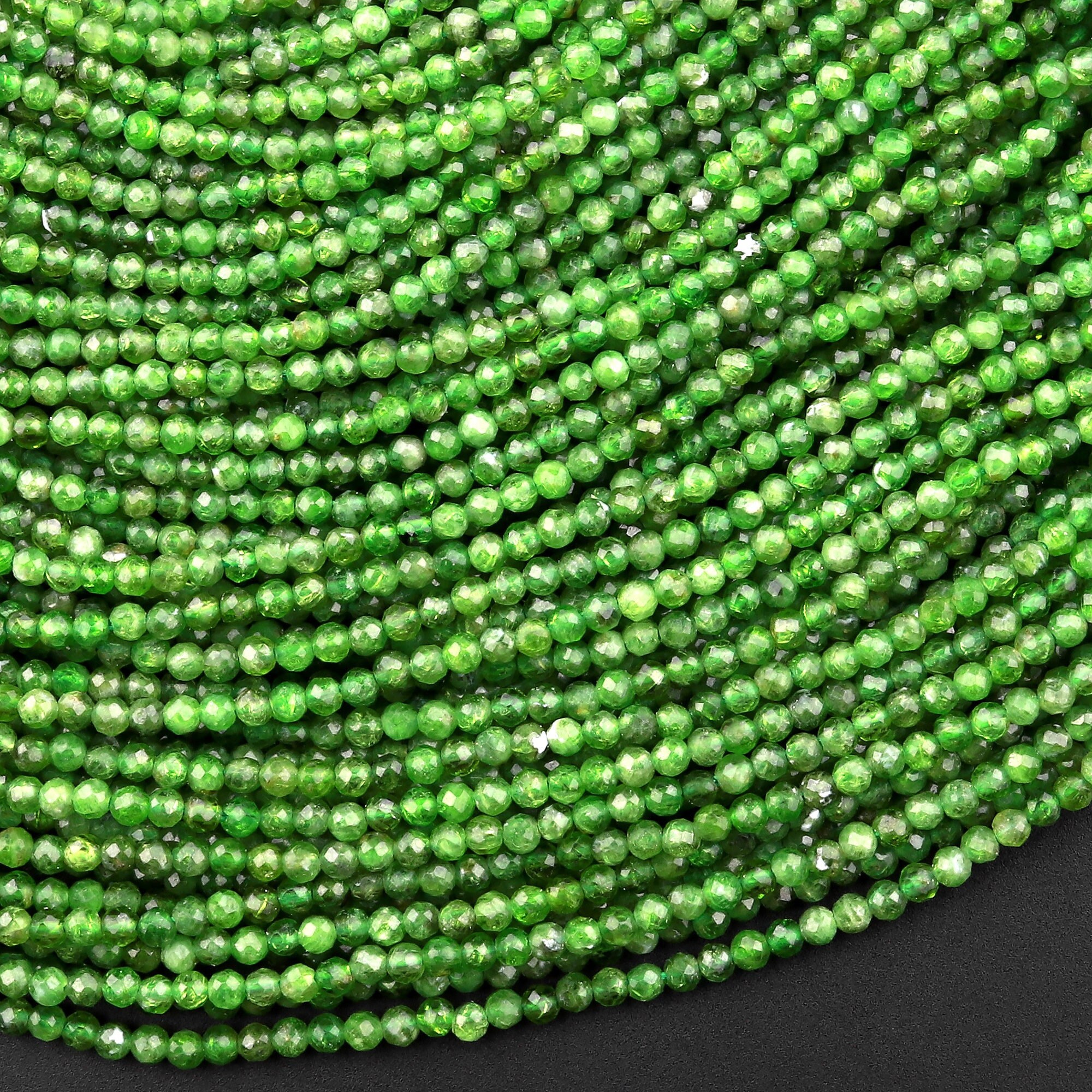 Real Genuine Natural Green Chrome Diopside Faceted 2mm Round Gemstone Beads 15.5" Strand