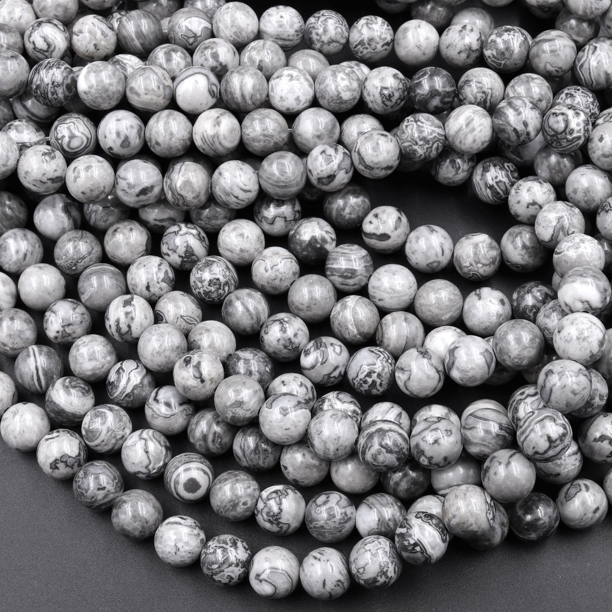 thumbnail image 2 of Grade AAA Natural Gray Crazy Lace Jasper Round Beads – 4mm To 16mm Sizes 2 of 5