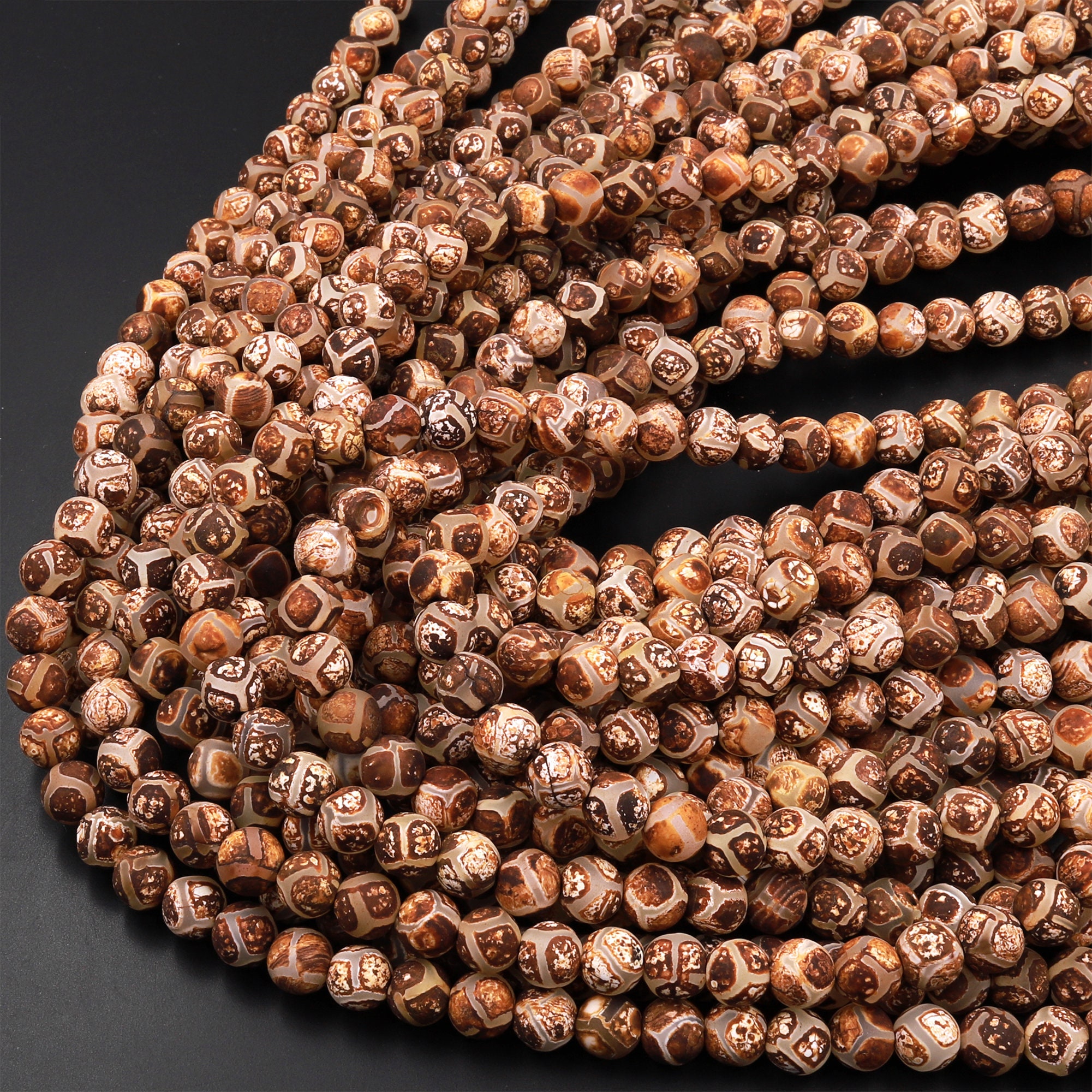各種パーツ *Agate carving Bohemian beads Tibetan Agate 6mm 8mm 10mm Round Beads Dzi Agate Brown Etched Line