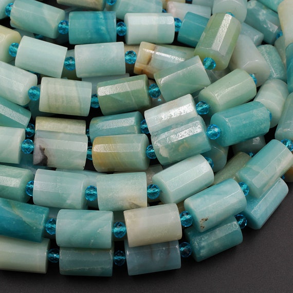 AAA Natural Amazonite Beads Blue Green Faceted Tube Barrel 14x10mm High Quality Designer Beads Full 15.5" Strand