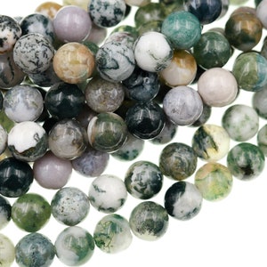 Natural Green Tree Agate 4mm 6mm 8mm 10mm Round Beads 15.5&quot; Strand