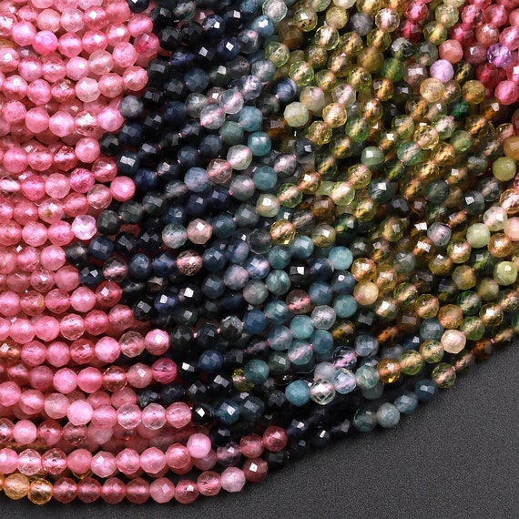 PINK TOURMALINE 2mm High Grade Faceted Gemstone Beads Strand