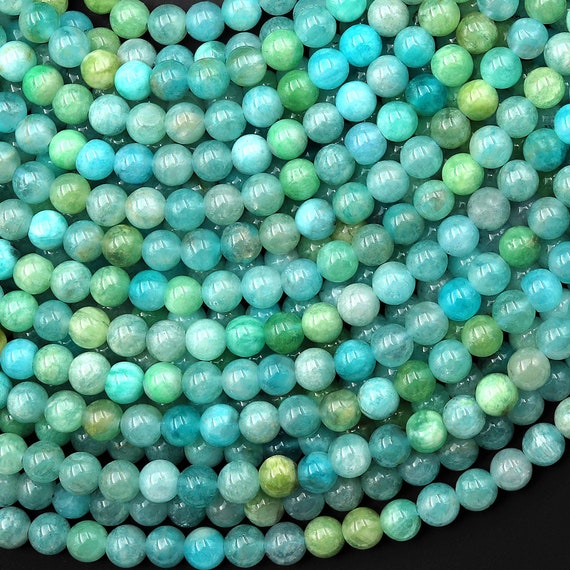 AAA Natural Aqua Blue Green Peruvian Amazonite Beads 4mm Smooth Round Beads  Strand