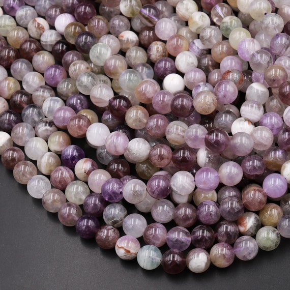 Natural Flower Amethyst Beads 4mm 6mm 8mm 10mm Round Beads Purple Amethyst Green Gray Matrix 15.5" Strand